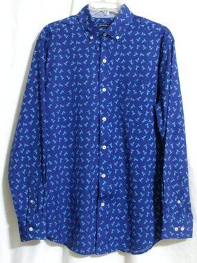 NEW CROWN & IVY Blue & Aqua Cotton Stretch Classic Fit Button Down Shirt M